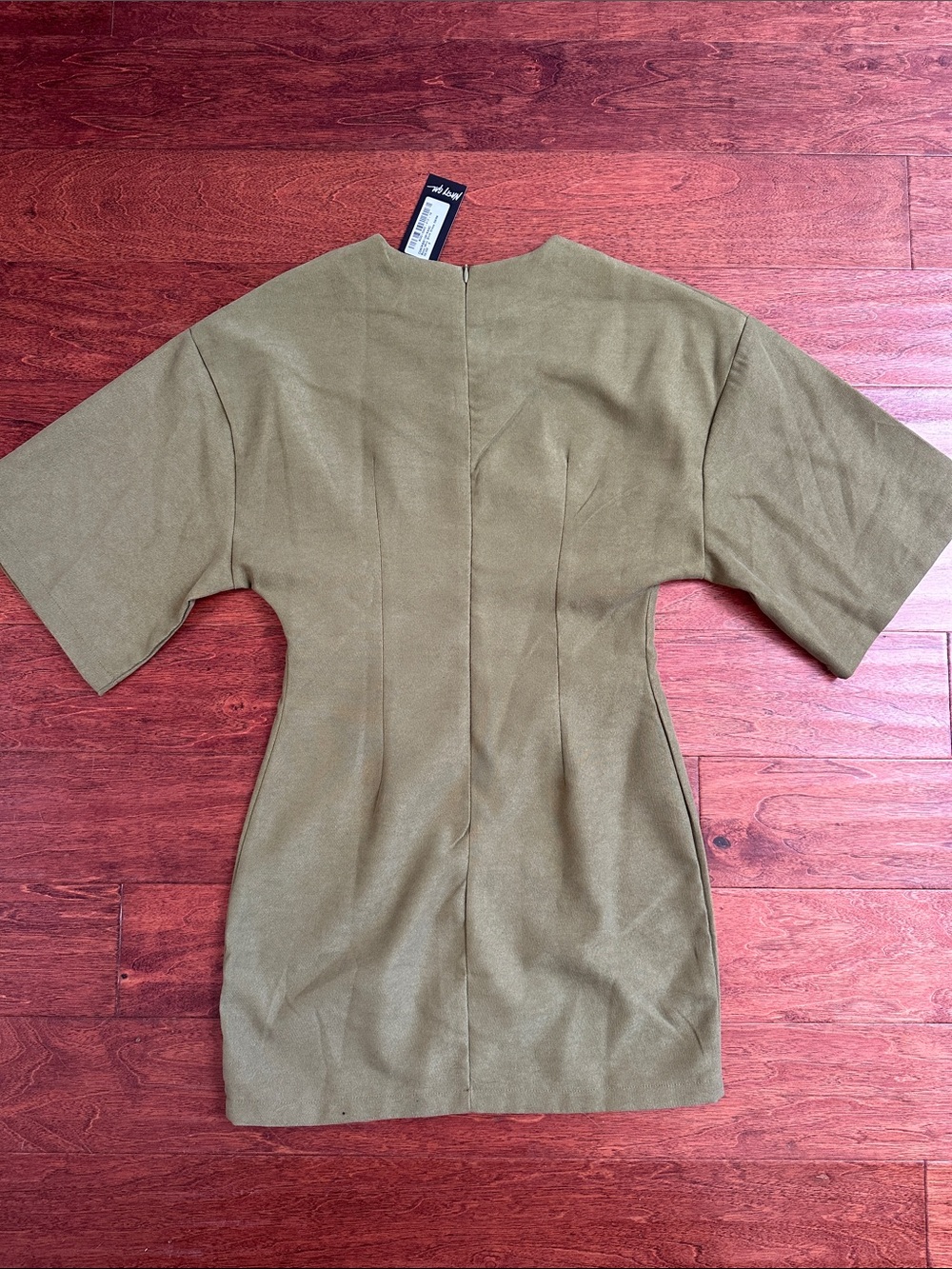 Nasty Gal Olive Boxy Mini Dress with Elbow Sleeves - Picture 3 of 5